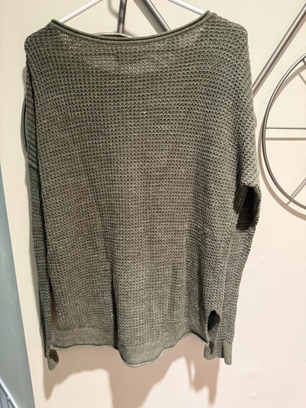 Hollister Olive Green Waffle Knit Sweater Size S Cotton Cozy Slouchy Minimalism